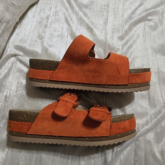 Orange Double Strap Sandals with Buckles By Cato Size 8 EUC. - Picture 2 of 5
